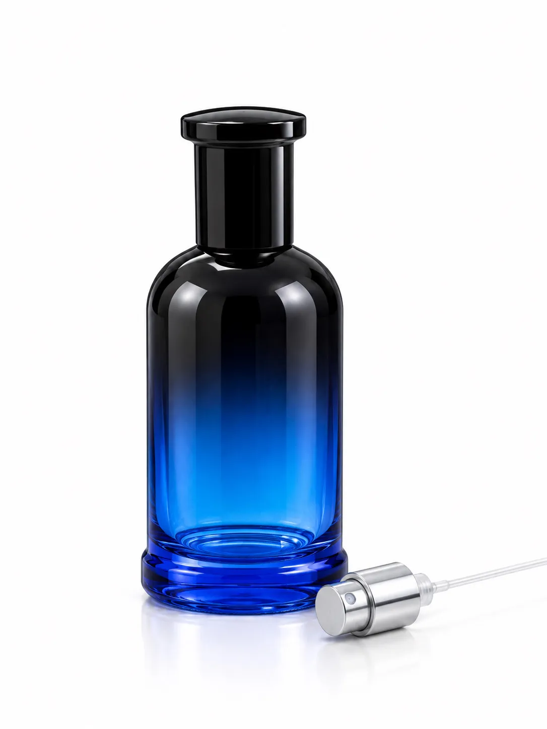 علب عطور فارغة 100 مل أزرق متدرج للأسود – بخاخ برم (قلويز)